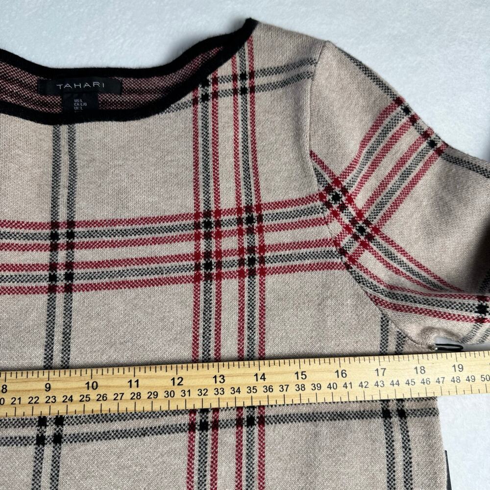 TAHARI Plaid Sweater Knit Shift Dress Beige Academia Old Money NWT Preppy Large - Picture 3 of 10